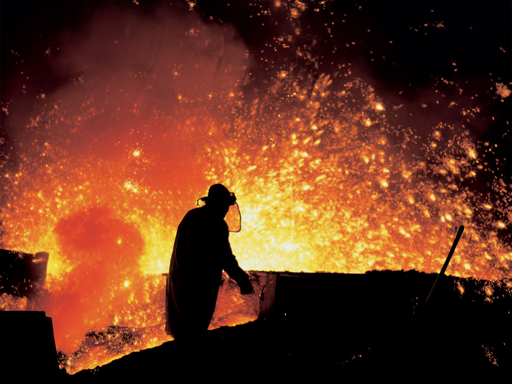 A steel worker in a mill in the Czech Republic.