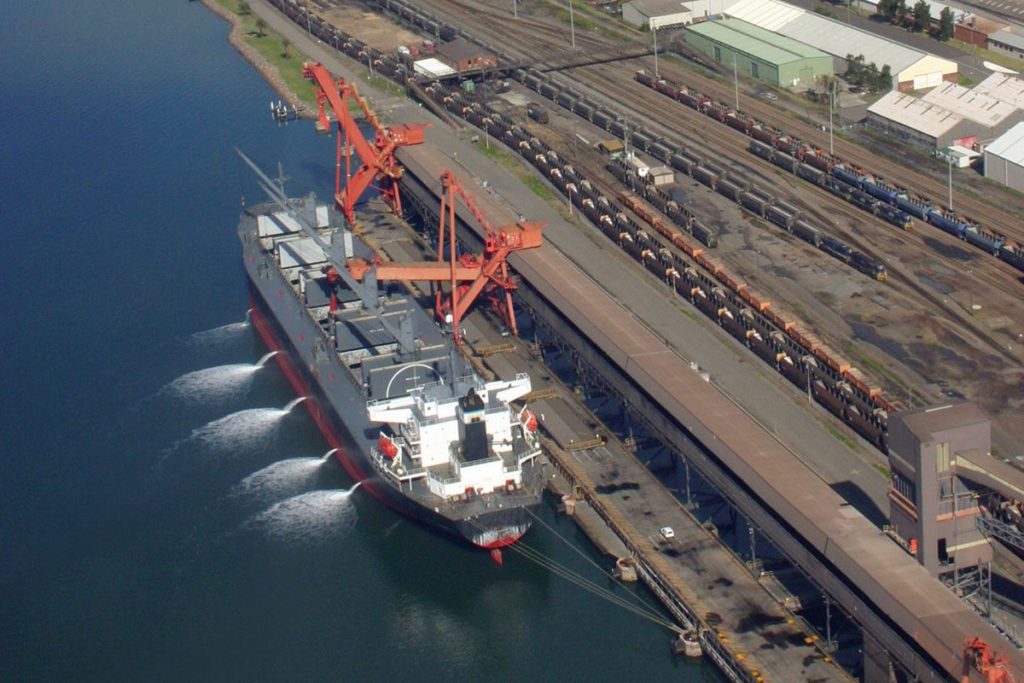 A ship empties its ballast water.