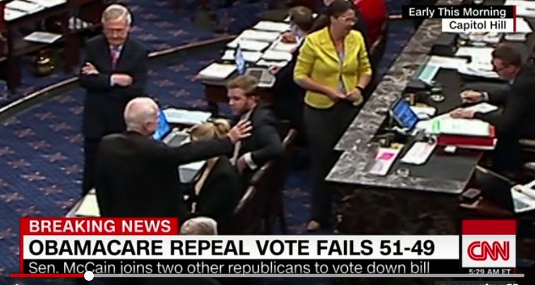 McCain Kills Trumpcare Senator John McCain gives the thumbs down on repealing Obamacare.