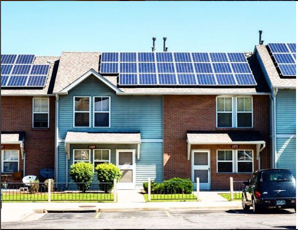 Home Solar Systems on neighborhood roofs.