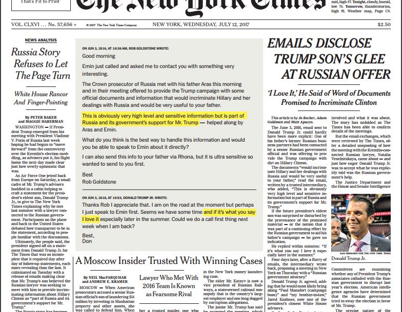 Donald Trump Jr. news story scanned from the NY times