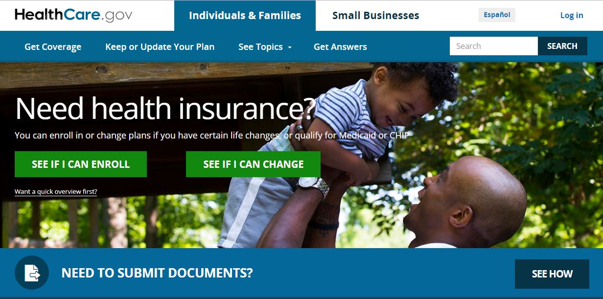 The Affordable Care Act home page.