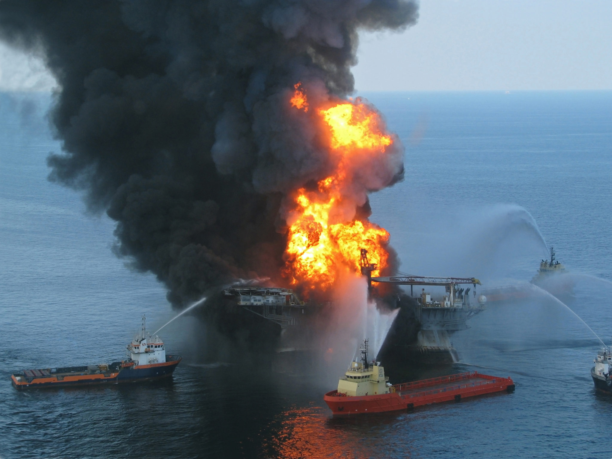 Deepwater Horizon offeshore drilling rig on fire.
