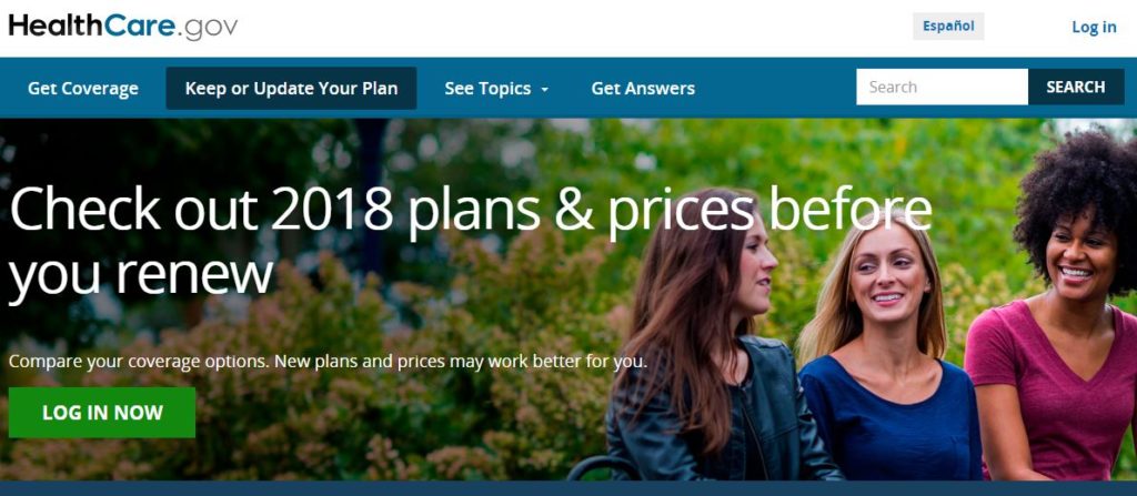 Healthcare.gov homepage.