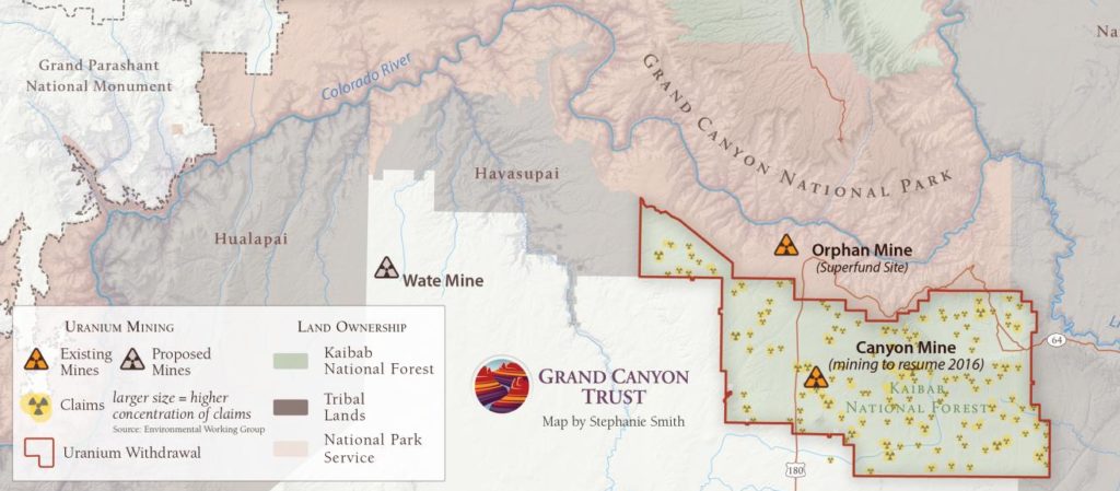 A map of Grand Canyon mining claims