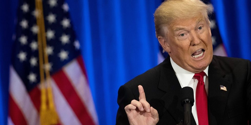 Donald Trump wags a finger as he speaks