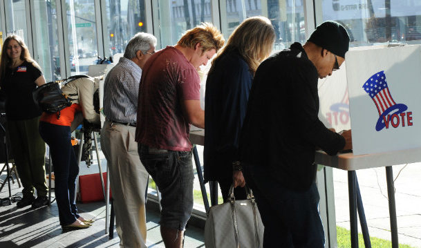 Voters at election booths.