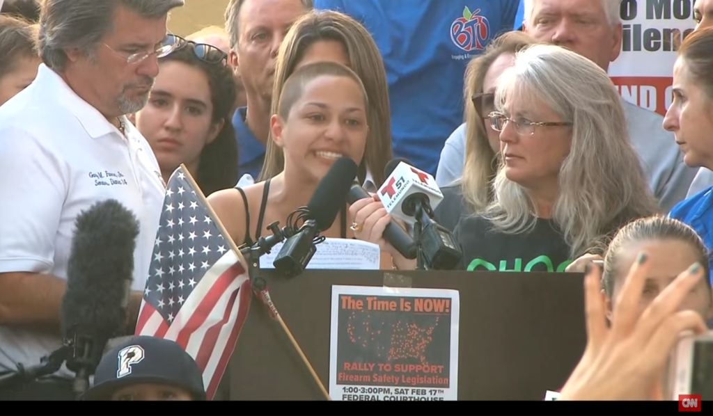 Marjory Stoneman Douglas Student speaking at a rally.