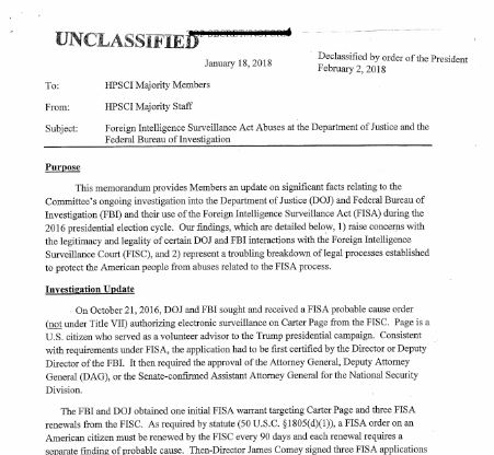 Photo of House Intelligence Committee Memo.
