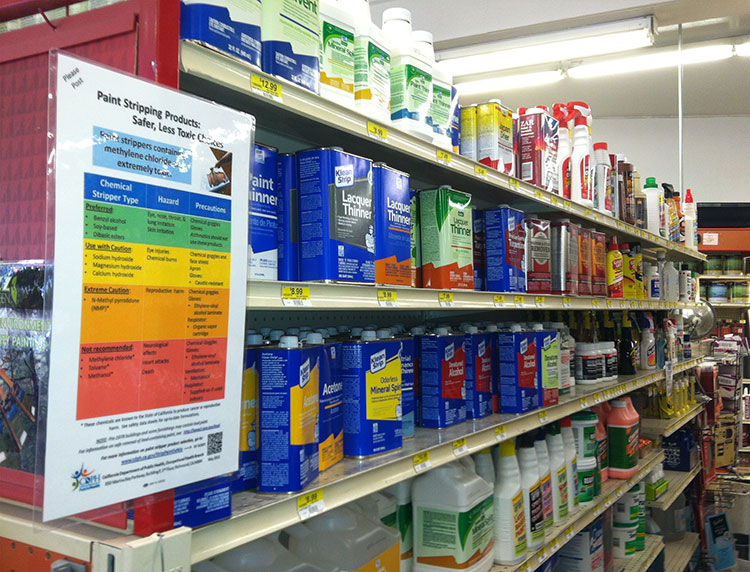 Paint remover alternatives poster in hardware store