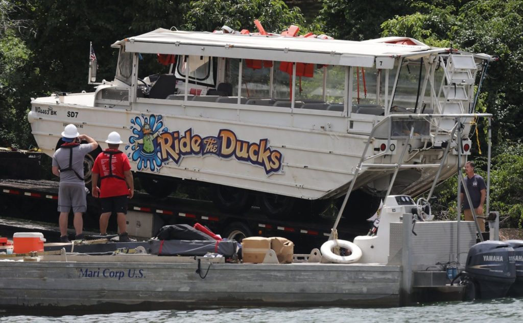 $100 Million Lawsuit Filed in Missouri Duck Boat Disaster Missouri Duck Boat recovered from Table Rock Lake