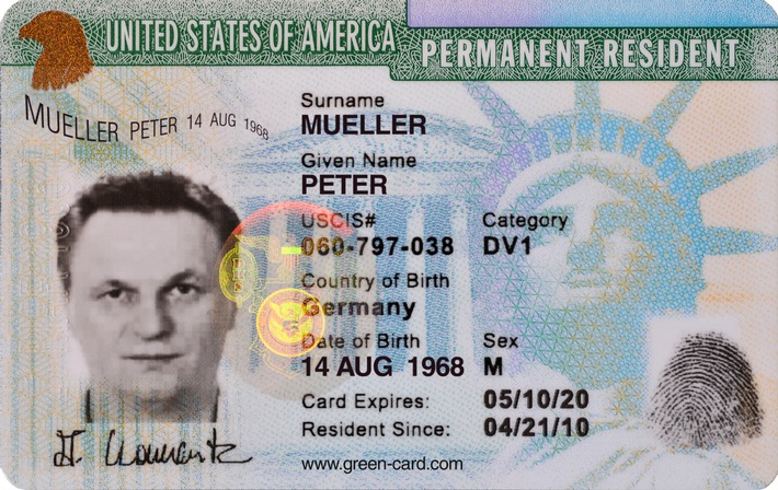 Picture of an official US Green Card