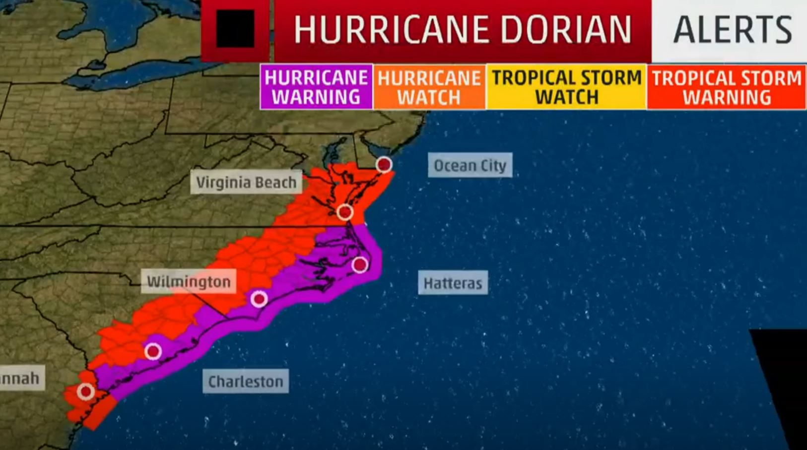 Hurricane Forecast map for Dorian.