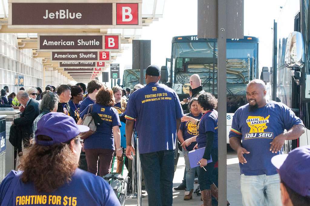 Big Union Victory in Anti-Union Texas Airport Workers Fight For $15 Rally at Reagan National Washington DC