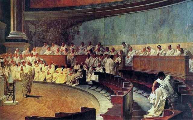Senators Have a Choice: Convict Trump or Crown Him Painting of the Roman Senate