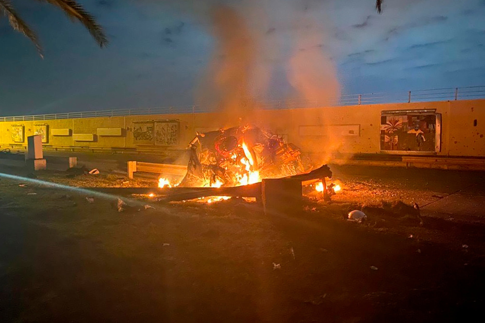 The remains of the vehicle in which Maj. Gen. Qassim Suleimani was assassinated.