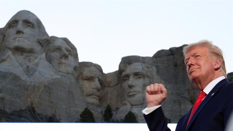 As the Election Draws Near, Trump Goes With a Message of Division and Anger Election Day Draws Near: Trump placid in front of Mt. Rushmore.