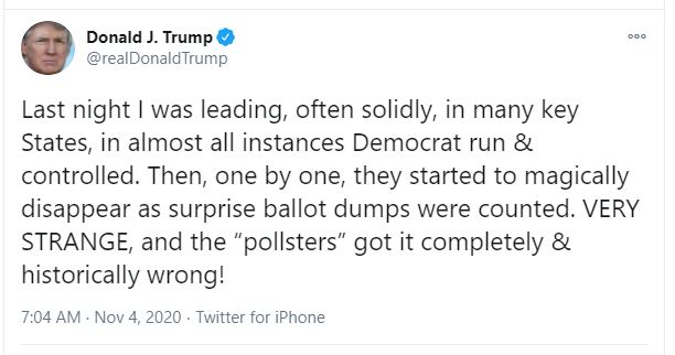 2020 Presidential Election: Trump Tweet 11/4/2020