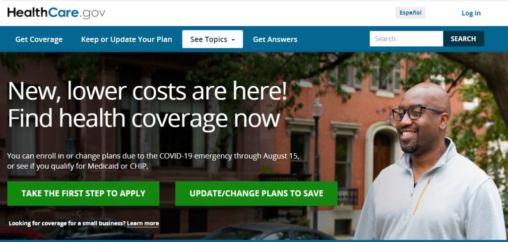 Georgia Democrats: Main page of Healthcare.gov 2021.