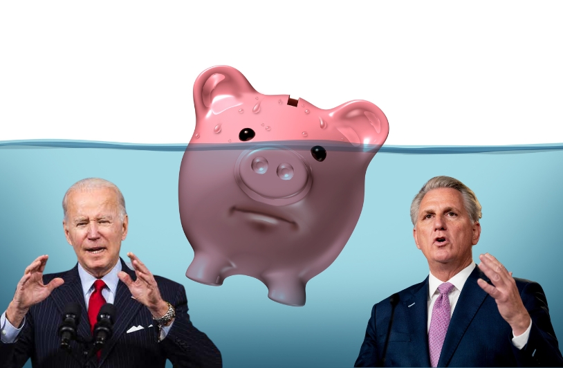Joe Biden and Kevin McCarthy and debt pig