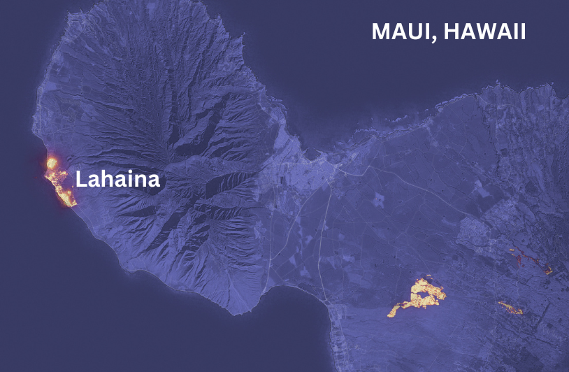 Satellite imagery of Hawaii wildfires