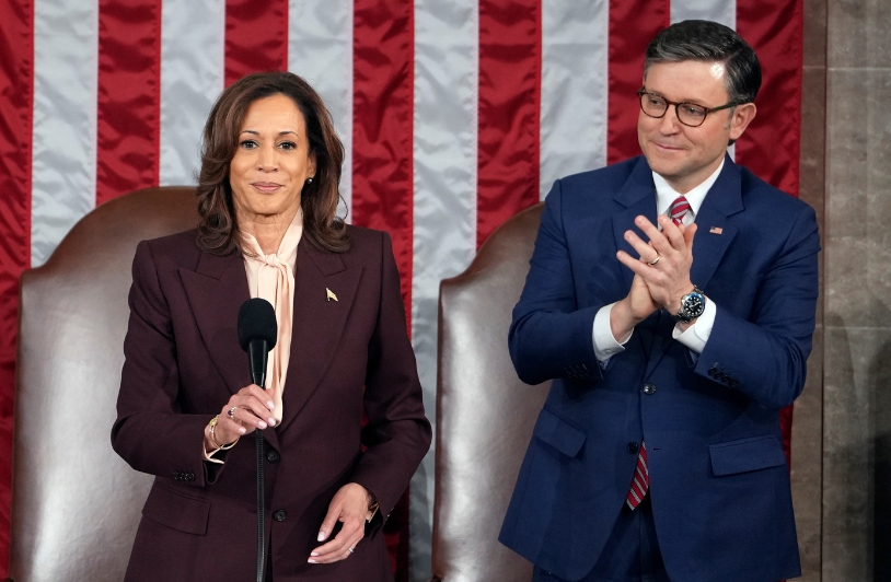 Kamala Harris and Speaker Johnson, January 6, 2025