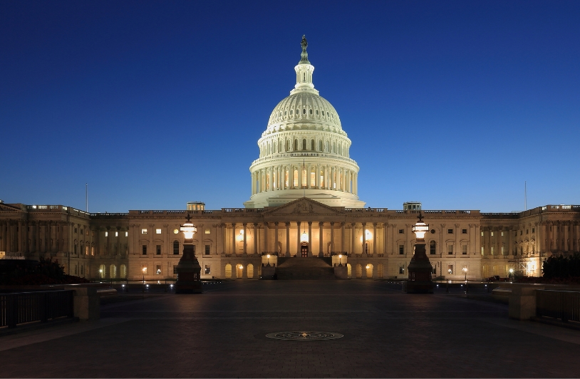 Congress building at night.
