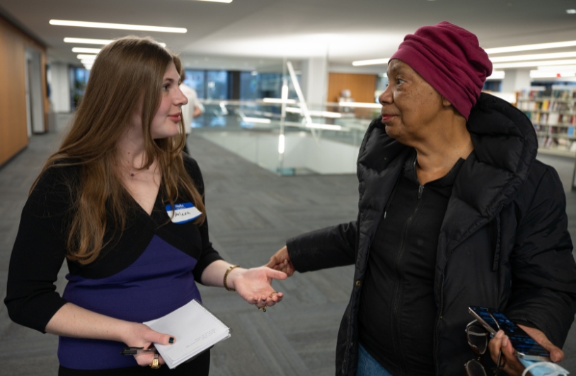 Reporter talking with resident of Flint, Michigan