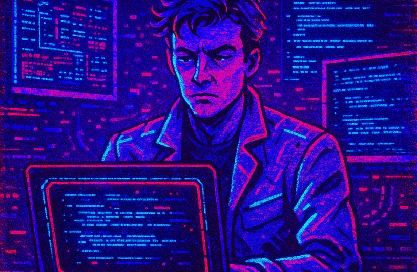 man on computer drawing