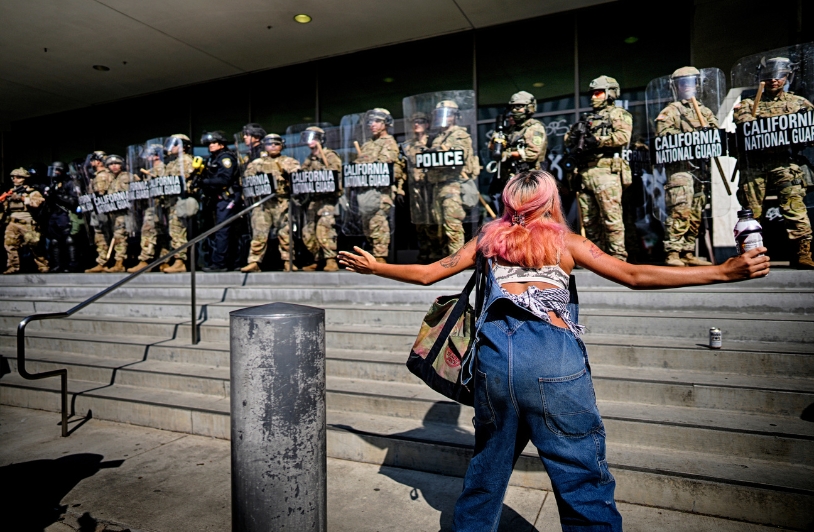 California protest at immigration protest in Los Angeles.