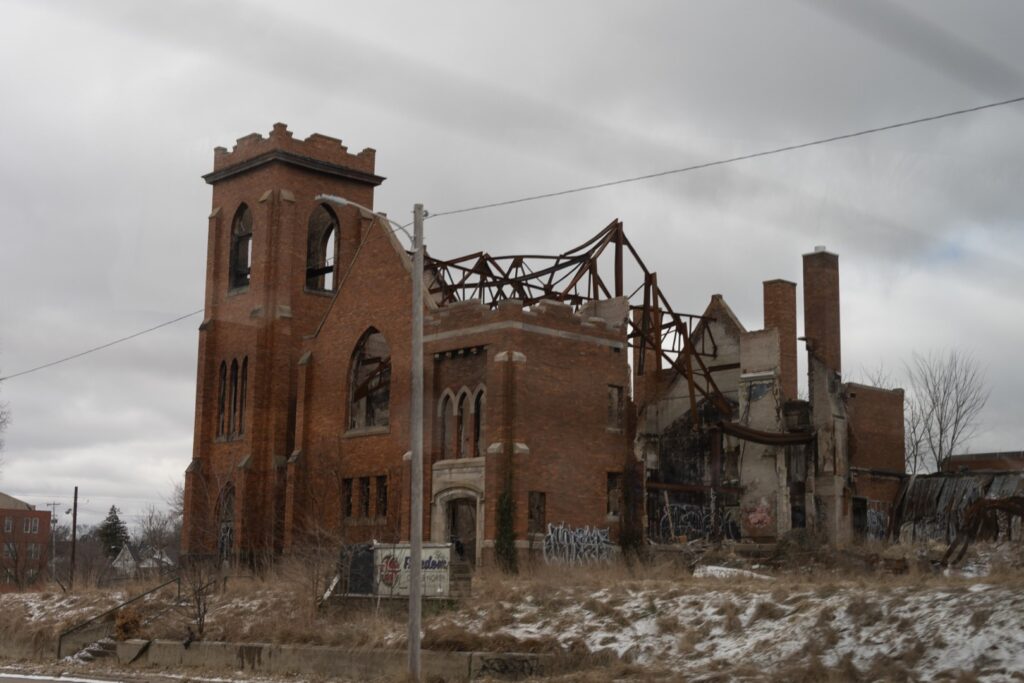 Ruins of a church in Flint, Michigan