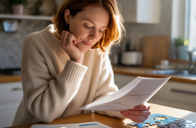 woman looking at credit documents