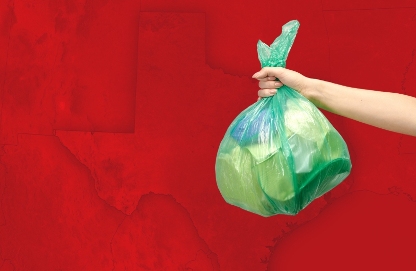 Texas map with tossed garbage