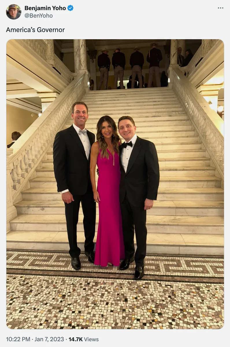 Krisit Noem and her husband Bryon, with Benjamin Yoho