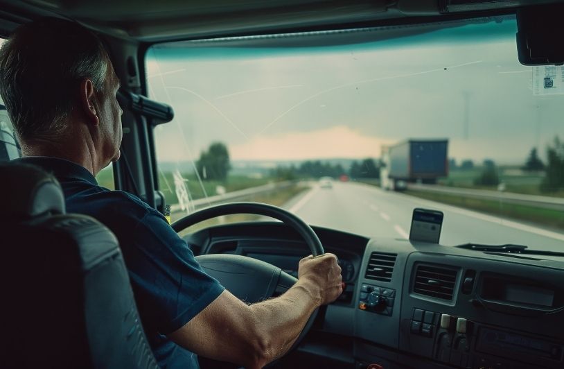 Photorealistic man driving truck