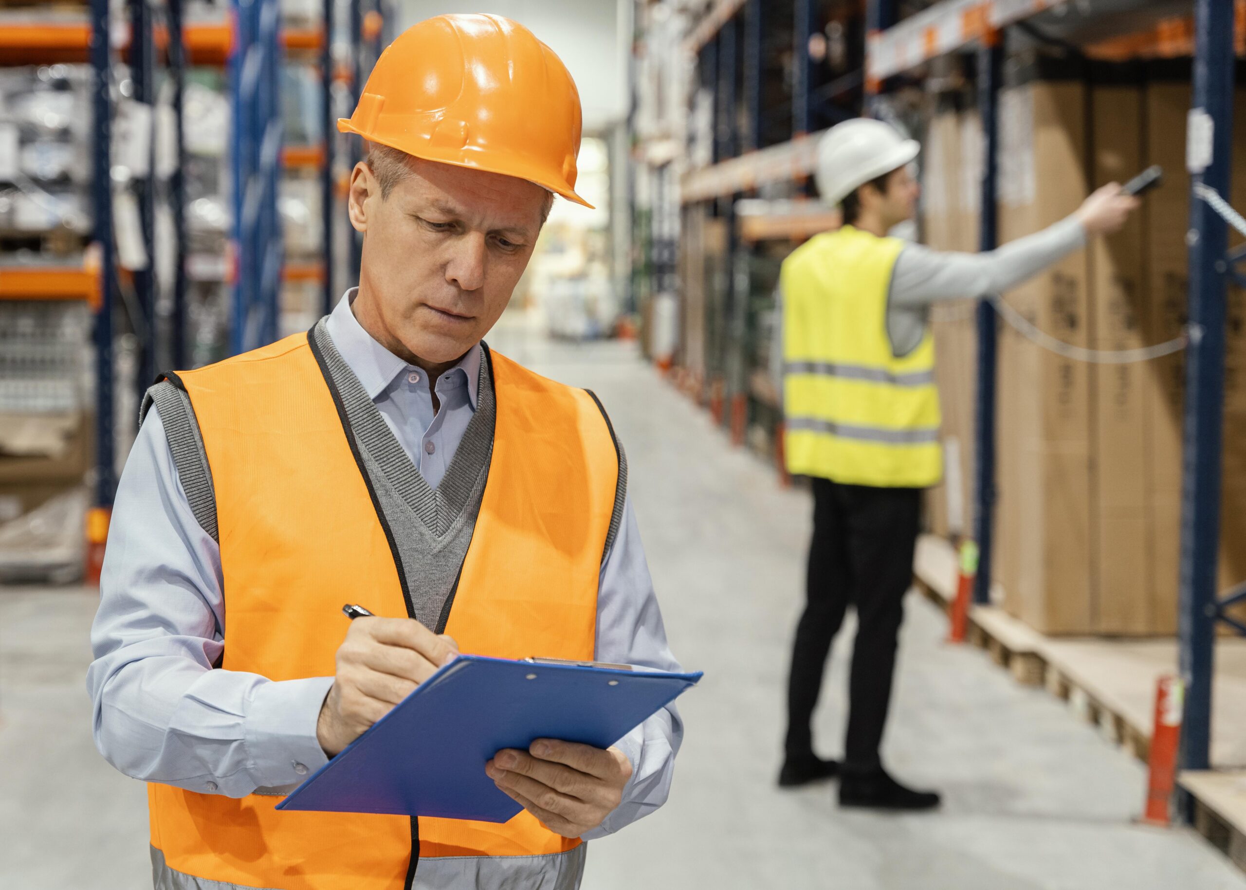 Man with helmet working logistic