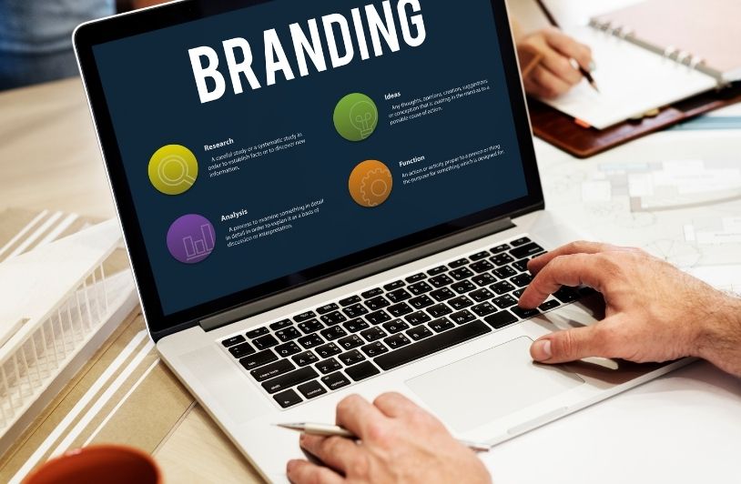 Online marketing and branding concept on laptop screen