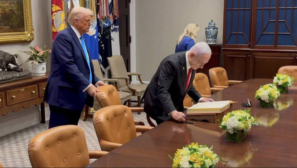 Worry About a ‘Weak’ Image Donald Trump helping Benjamin Netanyahu with his chair