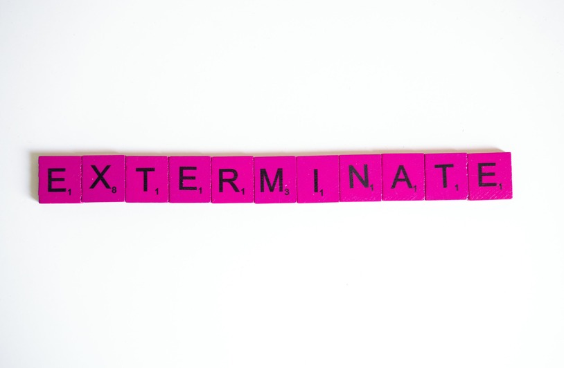 The Near-Miss Effect and the Attention Economy Pink Scrabble tiles spelling "exterminate" on a white background for creative design.