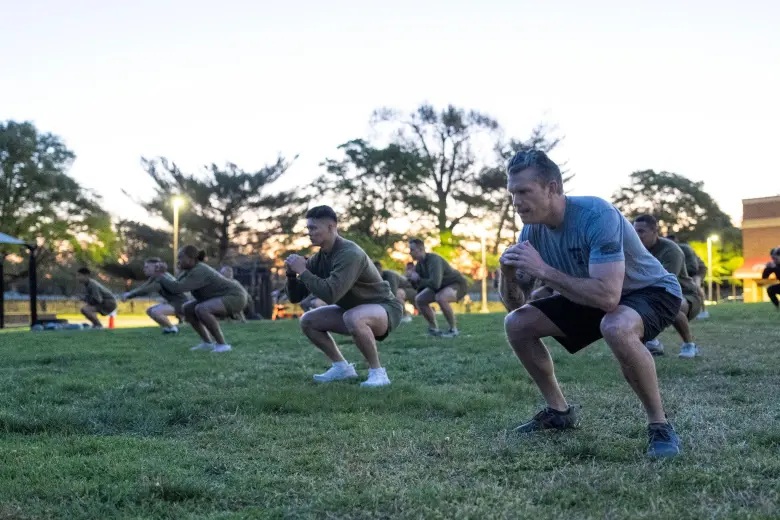 Pete Hegseth exercises with Marines