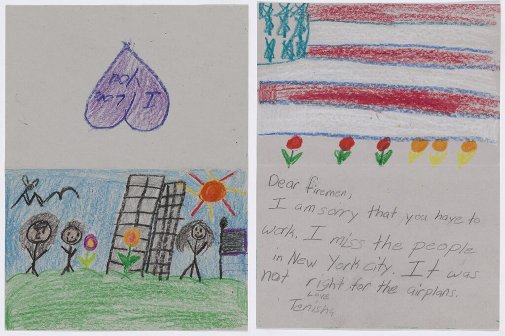 Card created by a child for the American Red Cross after 9/11