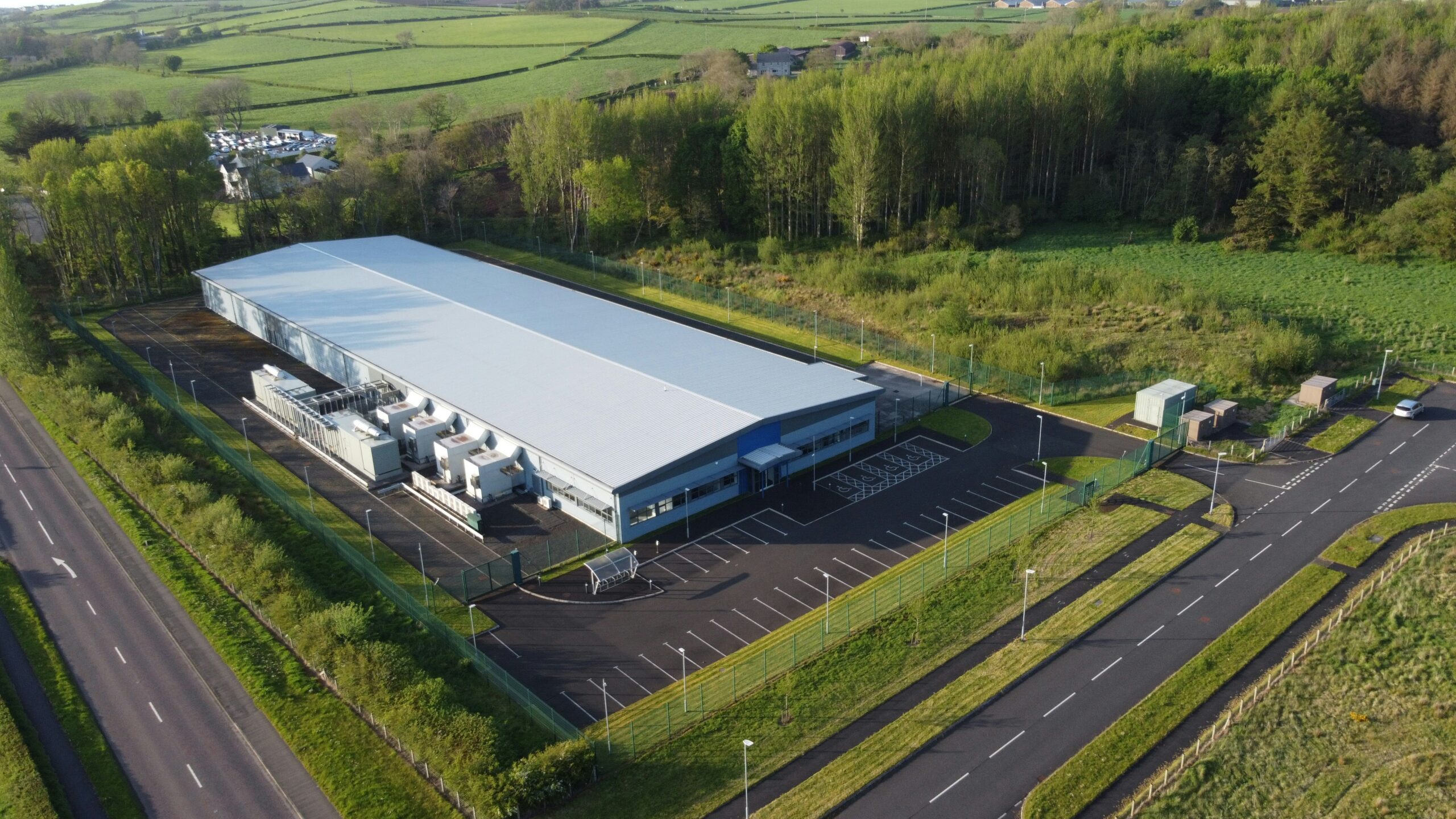 Aerial view of a data center.