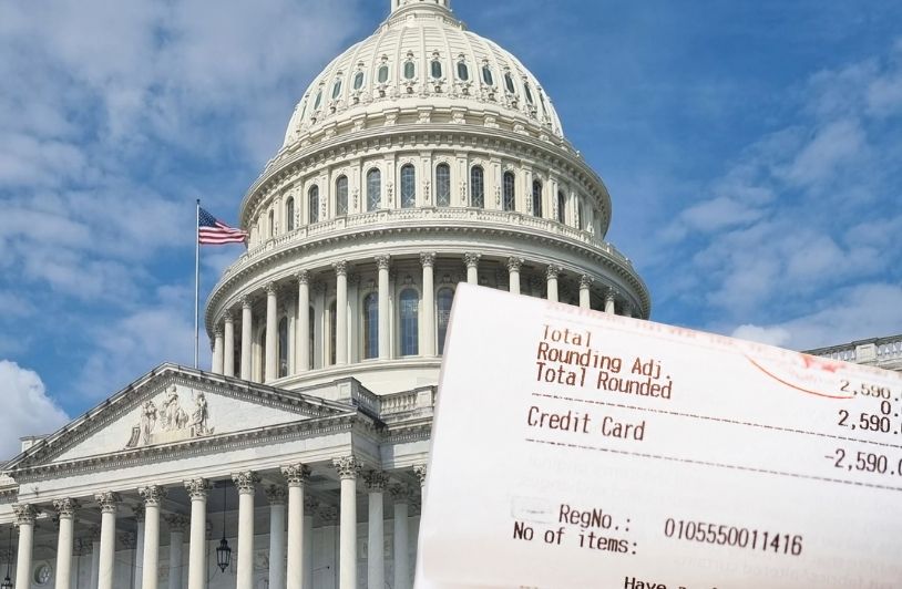 Capitol building in Washington D.C., with receipt overlayed