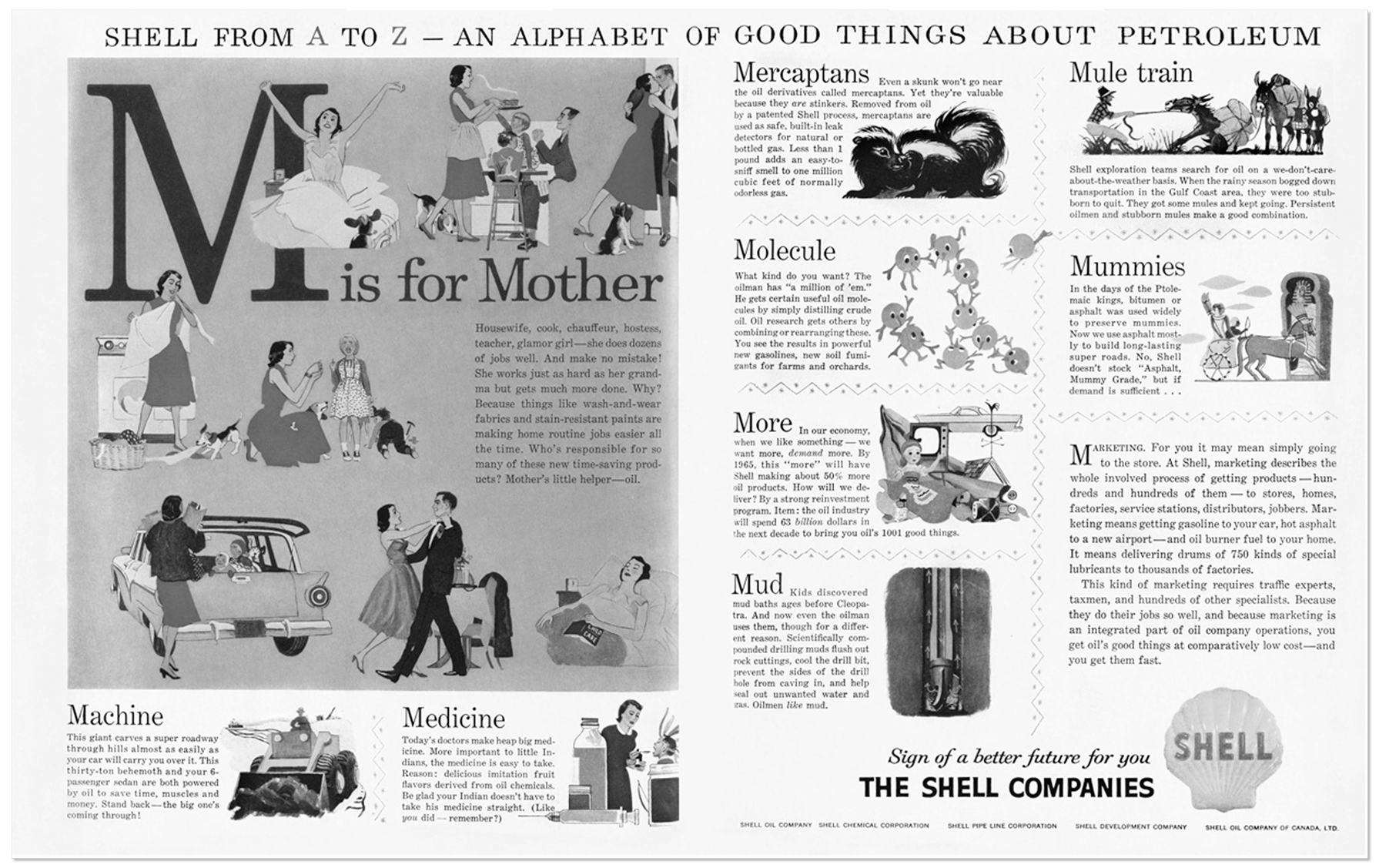 alt="Ad featuring illustrations of a mother doing various tasks alongside oil facts and benefits"